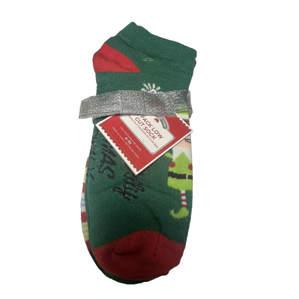 holiday time 2‎ pairs womens christmas low cut ankle socks size 4-10